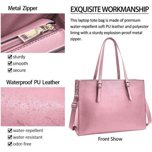 Laptop Bag Lightweight Vegan Leather Pink - Picture 3 of 6